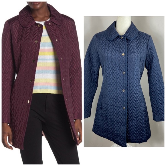 Kate Spade Navy Blue Quilted Snap Front Jacket S